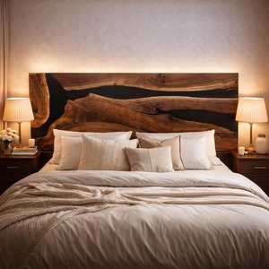 Cabecera de Cama Rústica con Borde Natural, Cama de Madera Sólida NatureWave, Cama de Plataforma de Lujo con Madera Flotada Orgánica - Product Image 1