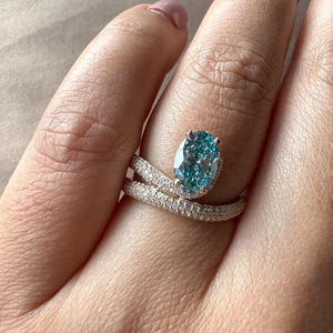 Bague de fiançailles ovale en diamant bleu cultivé en laboratoire 2,42 carats avec pavé de diamants bleus, bague de mariage, cadeau pour elle - Product Image 3