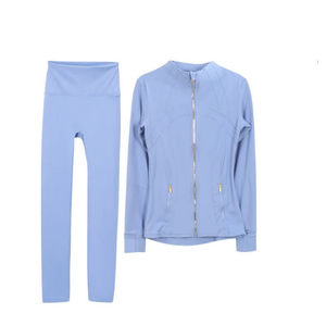 Ensemble de vêtements de sport athlétiques : veste et leggings de yoga, course à pied, gym, yoga, séchage rapide, respirant, avec fermetures éclair dorées - Product Image 1