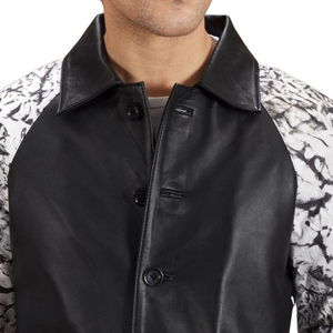Abrigo Largo para Hombre, Diseño de Dos Tonos con Estampado de Patchwork, Cuello Camisero, Cierre de Botón Sencillo - Product Image 6