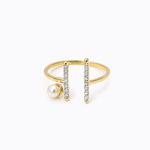 Anillo de compromiso moderno con perla y diamante cultivado en laboratorio, abierto, para mujer, en oro de 10K, 14K, 18K, plata 925, 935, joyería de lujo. - Product Image 4