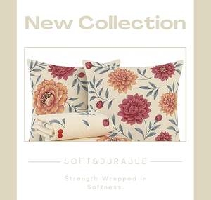 Juego de Ropa de Cama de 5 Piezas: 1 Sábana, 2 Cojines Acolchados con Cierre, 2 Fundas de Almohada, Algodón Grueso, Beige y Rosa (90X100 Pulgadas) - Product Image 4