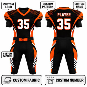 Uniforme de football américain personnalisé sublimé, maillot à col en V pour homme, pantalon noir, orange, blanc, respirant, ajusté, manches courtes - Product Image 3