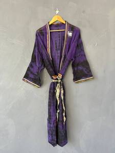 Kimono largo de algodón con cuello en V y efecto tie-dye, kimono bohemio de algodón hecho a mano para mujer, túnica colorida con efecto tie-dye - Product Image 4