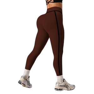 Women's High Waist Seam Detail <b>Scrunch</b> <b>Butt</b> Yoga <b>Leggings</b> Knitted Soft Stretch Gym Workout Running Fitness Training Activewear - Product Image 2
