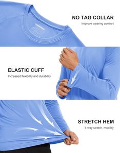 <b>Men's</b> Solid Light Blue Long Sleeve Rash Guard 100% Polyester Quick Dry UPF50+ Anti UV <b>Swim</b> <b>Shirt</b> - Product Image 3