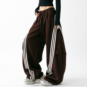 Custom Cotton Breathable Sweatpants Baggy Joggers Plus Size Casual Women's Wide Leg Pants Streetwear Stripe <strong>Trousers</strong> for Women - Product Image 4