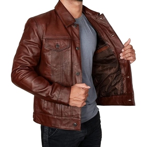Custom High Quality Classic Look Men's Genuine Cow <b>Leather</b> Trucker <b>Jacket</b> Soft & Shiny <b>Winter</b> for Men with Customized Logo - Product Image 6