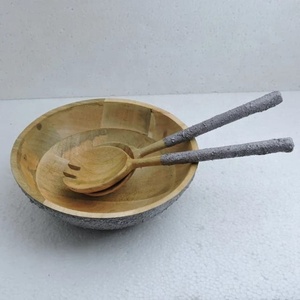 Cuenco de madera con Mango de color Natural, cuenco para ensalada - Product Image 3