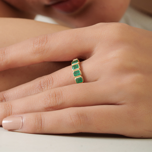 Top Quality Best Wholesale Price Emerald & Diamond <b>Stacking</b> Half Eternity Band <b>Ring</b> K14 Real Yellow Gold High Grade Jewelry - Product Image 2