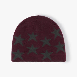 Gorro de Punto de Doble Cara con Estampado de Estrellas Pequeñas en Toda la Superficie, Casual y Versátil para Adultos - Product Image 3