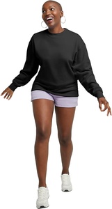 Sudadera de Mujer, Color Negro Sólido, 100% Algodón, Cuello Redondo, Corte Regular, Manga Larga, Tejido Transpirable de Felpa, Otoño Invierno - Product Image 5