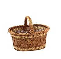 Dichtgeweven ovale wilgenmand met dubbele metalen ring, verplaatsbare handgrepen, open bovenkant, boodschappen- en fruitmand, rotan picknickmand