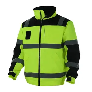 Veste d'hiver décontractée pour homme, jaune, design personnalisé, vêtements de travail réfléchissants, vente chaude, uniforme de garde de sécurité, deux poches zippées, grande taille - Product Image 1
