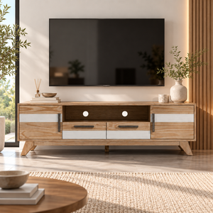 Solid Pine <b>Wood</b> <b>TV</b> <b>Cabinet</b> SOHO Collection Contemporary Media Console Living Room Storage Furniture Natural Finish - Product Image 4