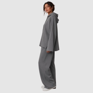 Conjunto Deportivo de Sudadera Oversize Gris y Pantalones Anchos para Mujer, Estilo Casual, Holgado, Manga Larga, Color Sólido, para Otoño - Product Image 6