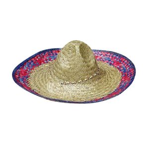Natural Wicker Grass <b>Braided</b> Sombrero Wide Brim Striped Mexican Hat Unisex Adult for Festival Season - Product Image 2