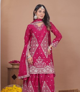 2026 Designer Party Wear Sharara Suit for Women Silk <b>Gota</b> Patti Embroidery Punjabi Suit Festive Indian Ethnic Wear Salwar Kameez - Product Image 2