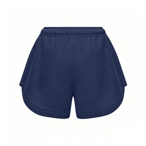 Shorts pour femmes bleu marine à taille haute avec cordon de serrage, tricotés, couleur unie, coupe ample, décontractés, avec poches, respirants - Product Image 4