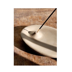 Japandi Beige Terracotta Incense Holder Minimalist Curved Oval Ceramic <b>Tray</b> Abstract Desktop Aromatherapy <b>Catch</b> Dish - Product Image 3