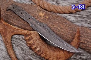 Hoja en bruto de cuchillo de caza de Damasco personalizada con patrón retorcido y espiga preperforada para mango DIY, suministro a granel para fabricación de cuchillos, OEM - Product Image 6