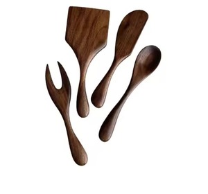 Juego de utensilios de madera bicolor de moda, 2 piezas: espátula de teca y cuchara para sopa con mango oscuro para utensilios de cocina antiadherentes y freír - Product Image 3