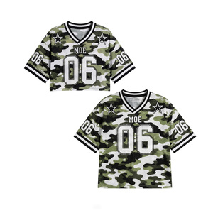 Trendy <b>Hip</b> Hop Unisex Boxy Oversized Crop Top Customizable Camo Forest Print American Football Jersey Retro Activewear Varsity - Product Image 3