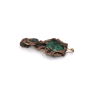 Natural Labradorite Malachite Round Gemstone Wire Wrapped Pendant Handmade Boho Jewelry Wholesale Artisan Statement Pendant - Product Image 2
