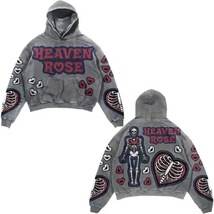OEM Custom Graphic Oversized Acid Wash Hoodie Unisex Streetwear Puff Print <b>Patch</b> Embroidery Wholesale Y2K <b>Punk</b> Sweatshirt - Product Image 1