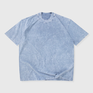 Acid Wash Regular Fit Turtleneck <b>Tie</b>-Dye Short Sleeve <b>Knitted</b> 100% Cotton Breathable Hip Hop Men's T-Shirt - Product Image 6