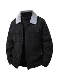 Chaqueta de pana para hombre con forro de sherpa, cremallera frontal, bolsillos, abrigo grueso y cálido para invierno - Product Image 5
