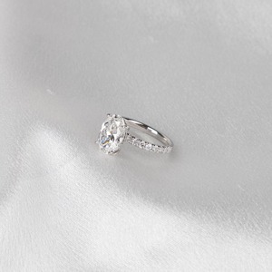 3.32 Carat Oval Cut Lab Grown <b>Diamond</b> <b>Ring</b> 14K White Gold Hidden Halo Pave Band Engagement <b>Ring</b> Luxury Bridal - Product Image 2