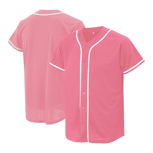 Camiseta de Béisbol Rosa de Manga Corta con Botones al Frente, Unisex, Absorbente de Humedad, de Poliéster, Deportiva, para Adultos, Corte Regular - Product Image 1