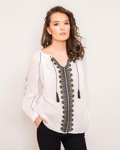 Modern Cockscomb Symbol Stylish Motif Embroidered Women Blouse Decorative <b>Cross</b> Stitch Romanian Shirt Extremely Fine Cotton <b>Top</b> - Product Image 3