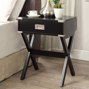Mesa Auxiliar de Metal Negra, Elegante Mesita de Noche con Diseño Estilizado - Product Image 2