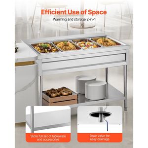 Table de cuisson électrique professionnelle 4 bacs avec contrôle de température indépendant, en acier inoxydable, pour buffet et maintien au chaud - Product Image 6