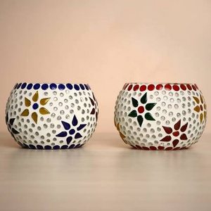 Mosaic Glass Decorative T Light Candle <b>Holders</b> Elegant Multicolor Candle Stand for Home Decor Festive Lighting - Product Image 3