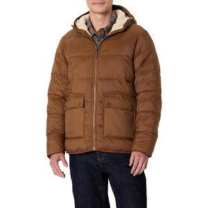 Veste matelassée à capuche pour homme, bleu marine, coupe-vent épaisse, fermeture éclair, décontractée, hiver, couleur unie, en nylon, prix de gros - Product Image 6