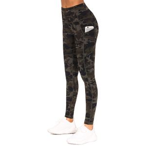 High Waist Camouflage Print <b>Leggings</b> Women Full Length Stretch Breathable Yoga Pants <b>With</b> <b>Pockets</b> Sporty Activewear Knitted Fit - Product Image 3
