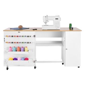 Table de machine à coudre avec roulettes et chevilles en bois - Station de charge multifonction pliable au design compact - Product Image 6