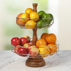 Wooden Stand And Metal Basket For <b>Fruit</b> <b>Storage</b> Multipurpose Household <b>Storage</b> Easy To Clean And Maintain Wholesale From india - Product Image 4