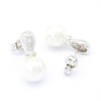Boucles d'oreilles pendantes géométriques classiques en argent rhodié sur mesure, imitation perle, prix d'usine en gros, pour anniversaire
