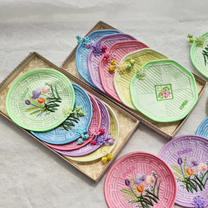Korean Traditional Floral Embroidery Round <b>Coaster</b> Reusable Fabric Cup Tea Coffee Mat Decorative <b>Table</b> Accessory Gift Souvenir - Product Image 2