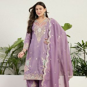 Premium Organza Embroidered Heavy <b>Top</b> Palazzo Set With Designer Embroidered Dupatta Party Wear Manufacturer By Royal Exports - Product Image 1