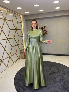 WS ชุดเดรสผ้าไหมซาตินสำหรับผู้หญิงชุดเดรสอาบายาพร้อมหินคริสตัลสำหรับชุดราตรีงานแต่งงานแบบสุภาพชุดกลางคืน - Product Image 4