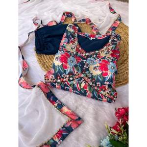 กางเกงผ้าฝ้ายมัสลินดิจิทัลพิมพ์ลายด้วยมือทำจากแก้วสีน้ำเงินเข้มจากงานตัดเย็บ - Product Image 2