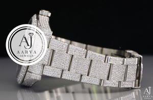 Montre mécanique pour femme AARVA JEWELS avec cadran blanc, incrustation de diamants, bracelet en acier inoxydable, analogique, bracelet de 20 mm, date, boîtier de luxe - Product Image 5