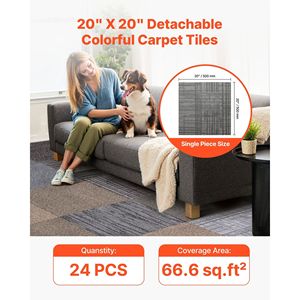 Piastrelle di Moquette Modulari 20x20 Pollici, Copertura Morbida Imbottita Senza Cuciture, 24 Pezzi, Tappeto Quadrato Riutilizzabile, 66,6 Piedi Quadrati - Product Image 2