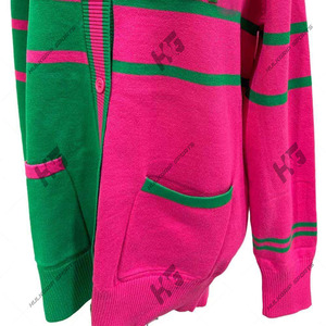 Custom logo AKA Pink Green Sorority V-Neck <b>Cardigan</b> <b>Sweater</b> 100% Cotton Knitted Breathable Autumn Unisex 2-Tone Front Embroidery - Product Image 4