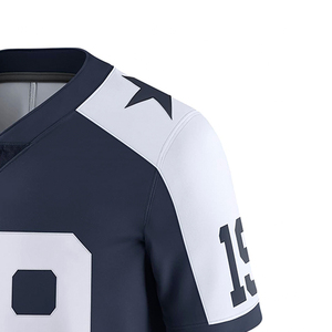 Customizable Navy American Football Jersey V-Neck Short Sleeve Sublimated Print Moisture Wicking Uniform for Men - Product Image 3